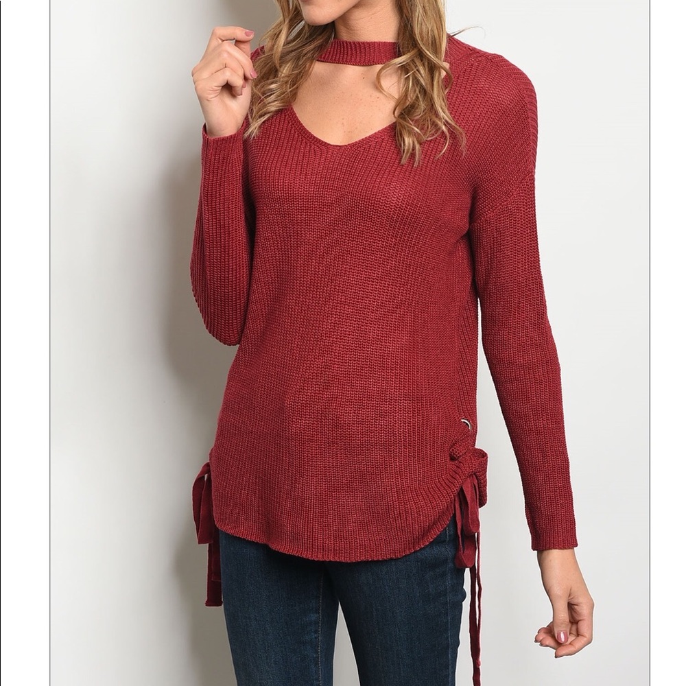 Wine Colored Choker Sweater